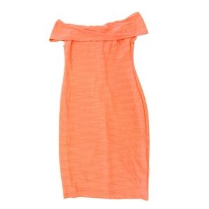 Premier Amour Off Shoulder Bodycon Dress 14 Bright Melon Fitted Stretchy NWT‎